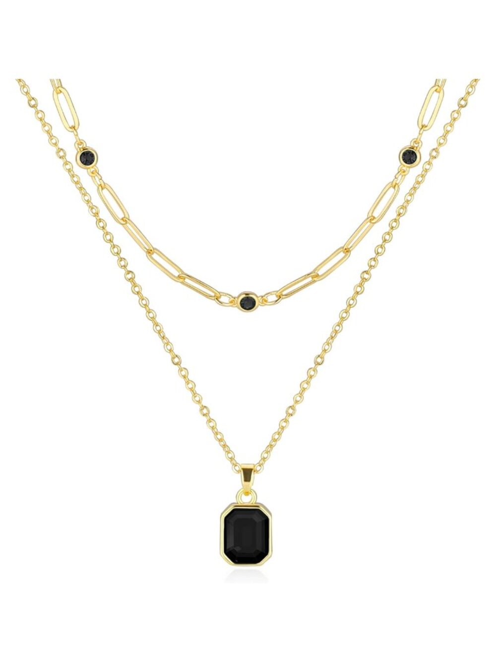 18k Gold Plated Layered Choker Necklace Set Crystal Paperclip Chain